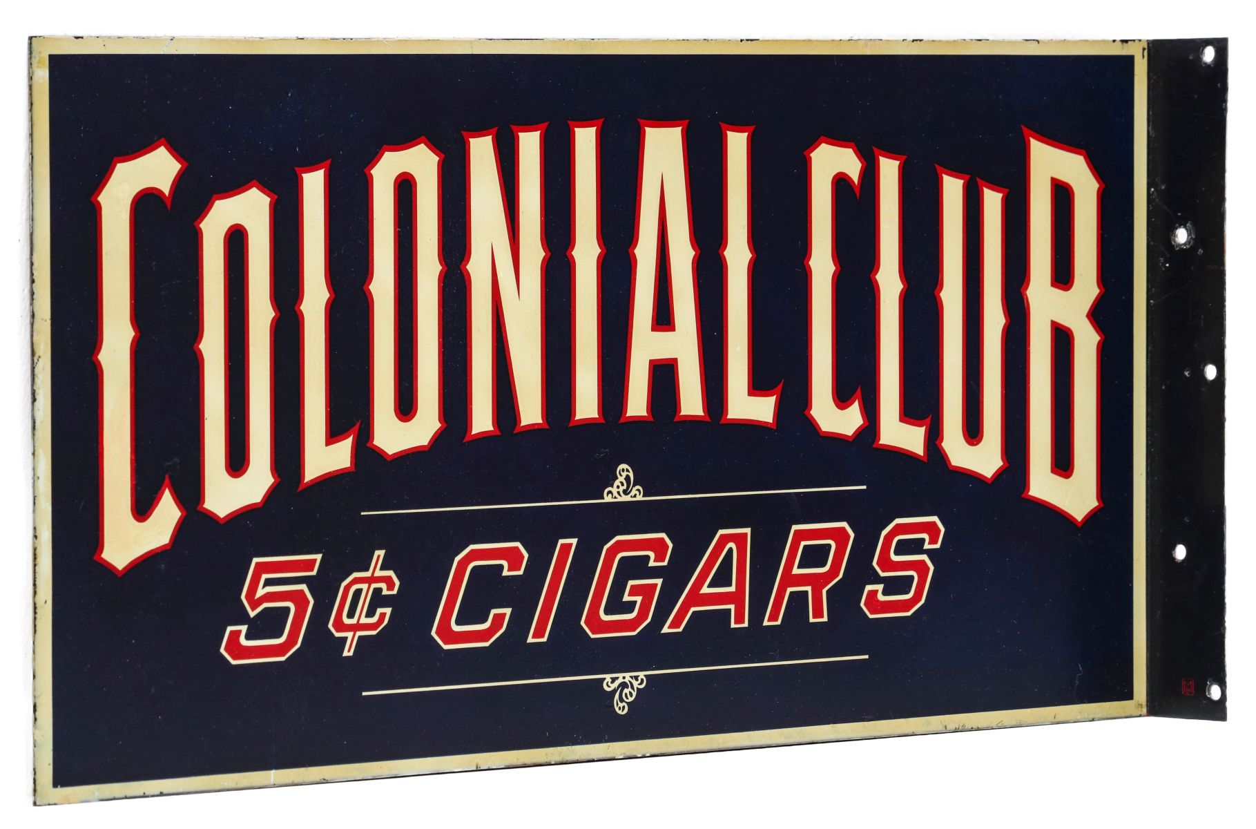 COLONIAL CLUB 5 CENT CIGARS THREE COLOR FLANGE SIGN