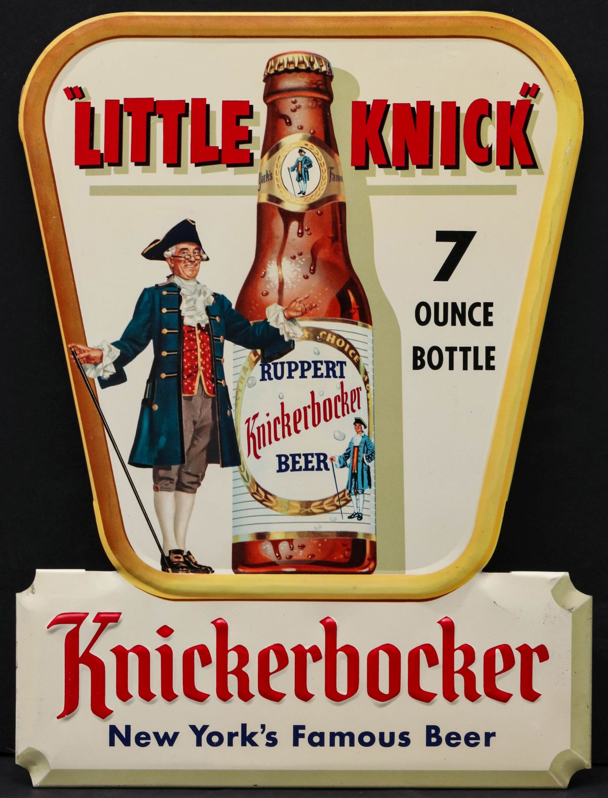 A KNICKERBOCKER BEER LITHOGRAPHED TIN STANDEE SIGN