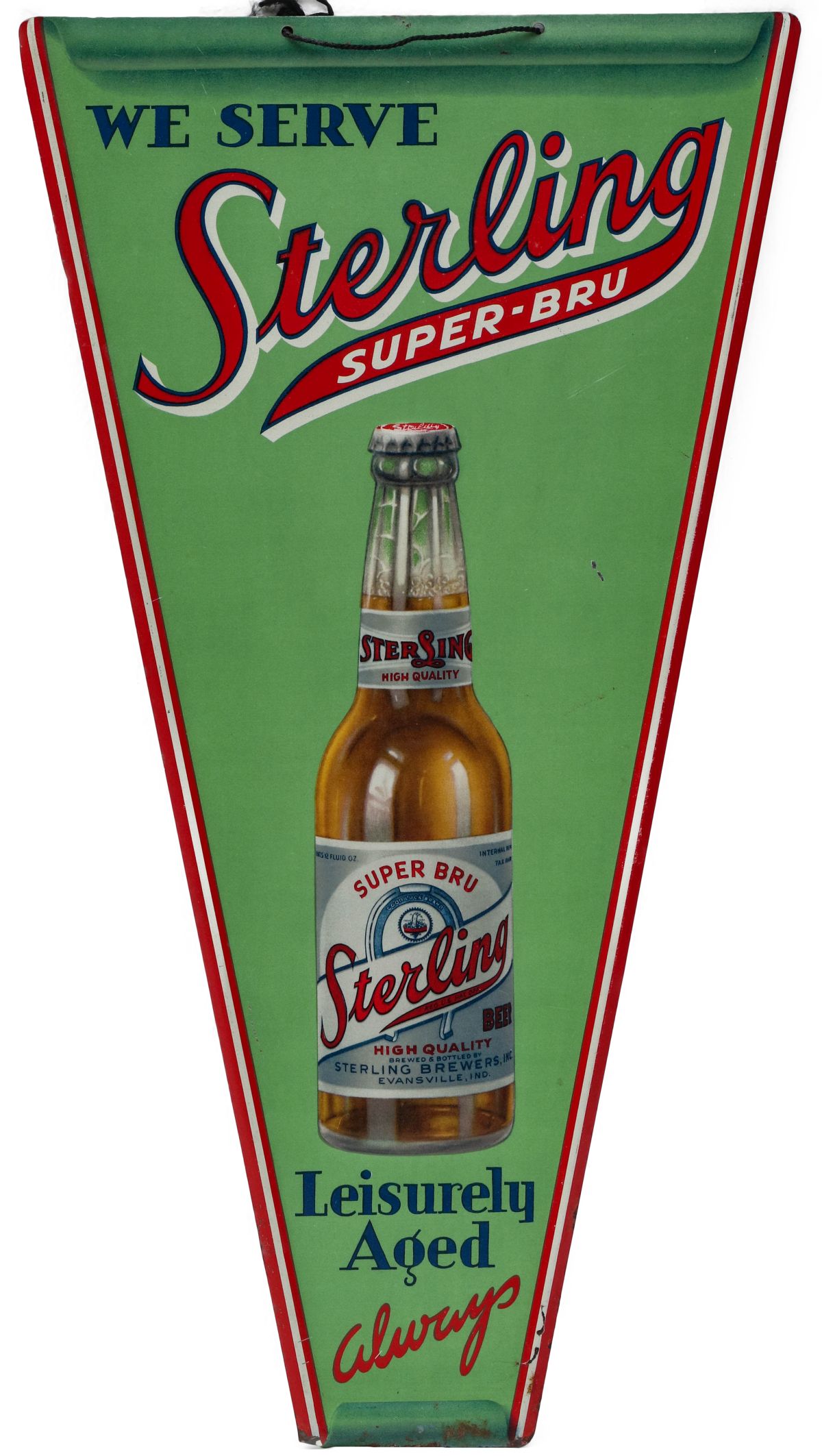 A LITHOGRAPHED TIN PENNANT SIGN FOR STERLING SUPER-BRU