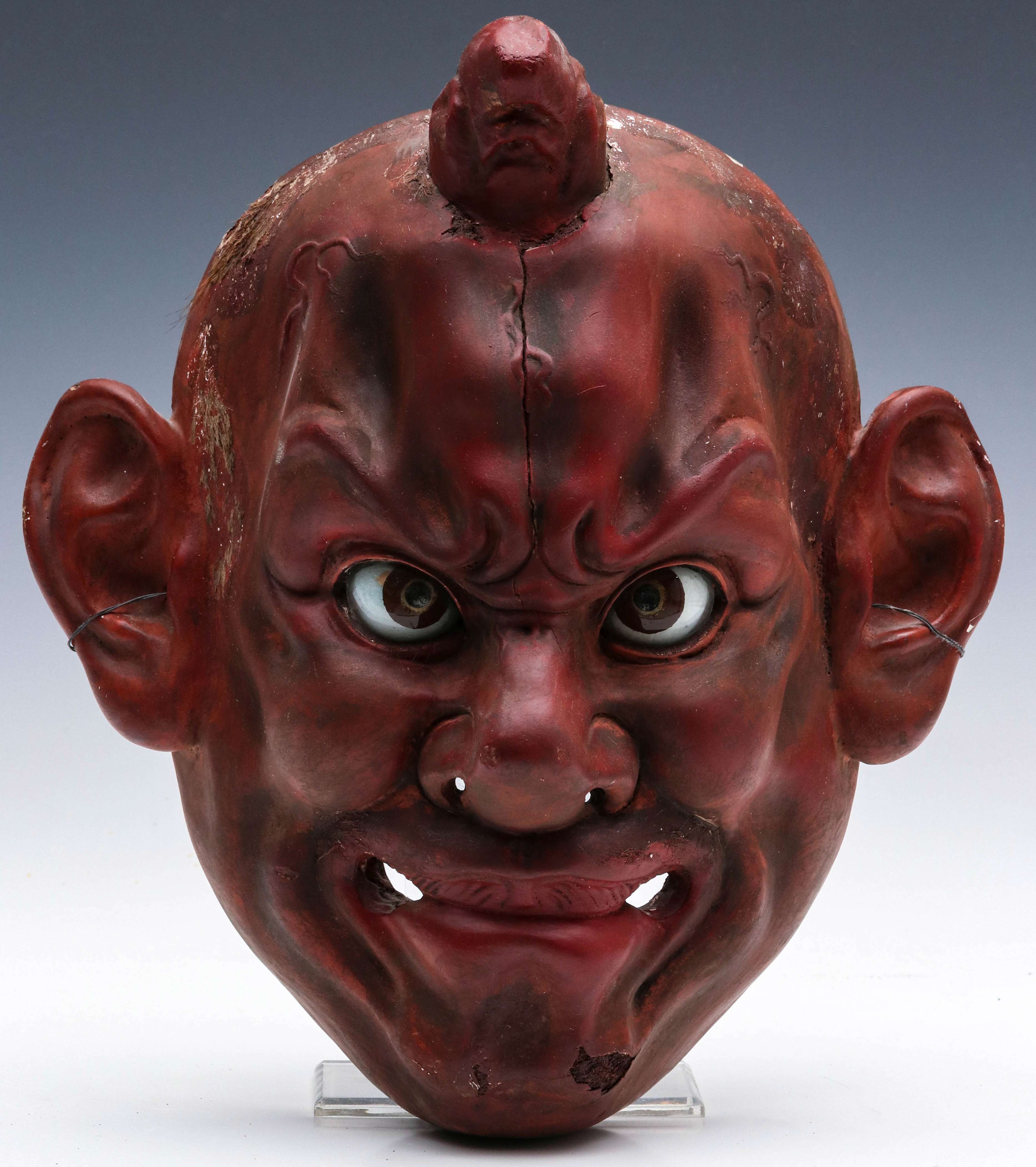AN ANTIQUE LACQUERED JAPANESE NOH THEATRE MASK