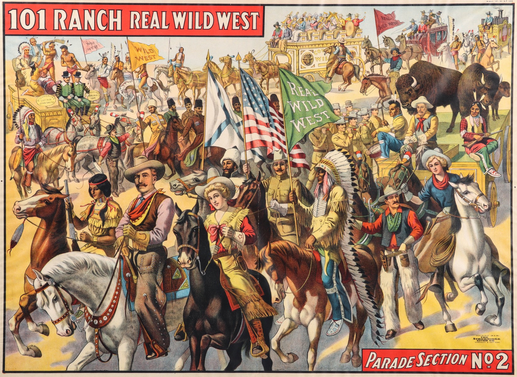 A LINEN BACKED 101 RANCH REAL WILD WEST STONE LITHO