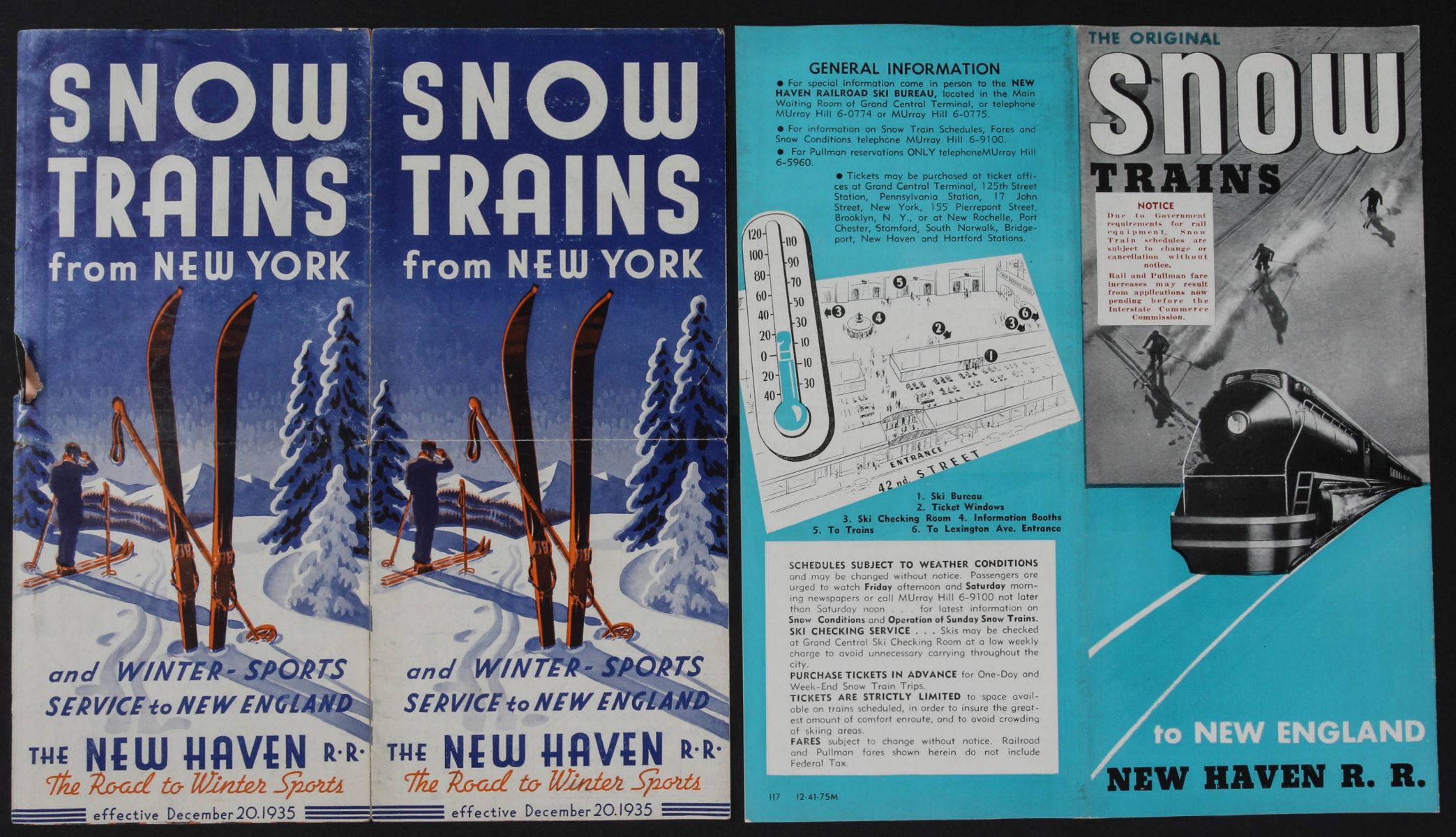 NEW HAVEN RAILROAD SNOW TRAIN SKI BROCHURES C 1930s
