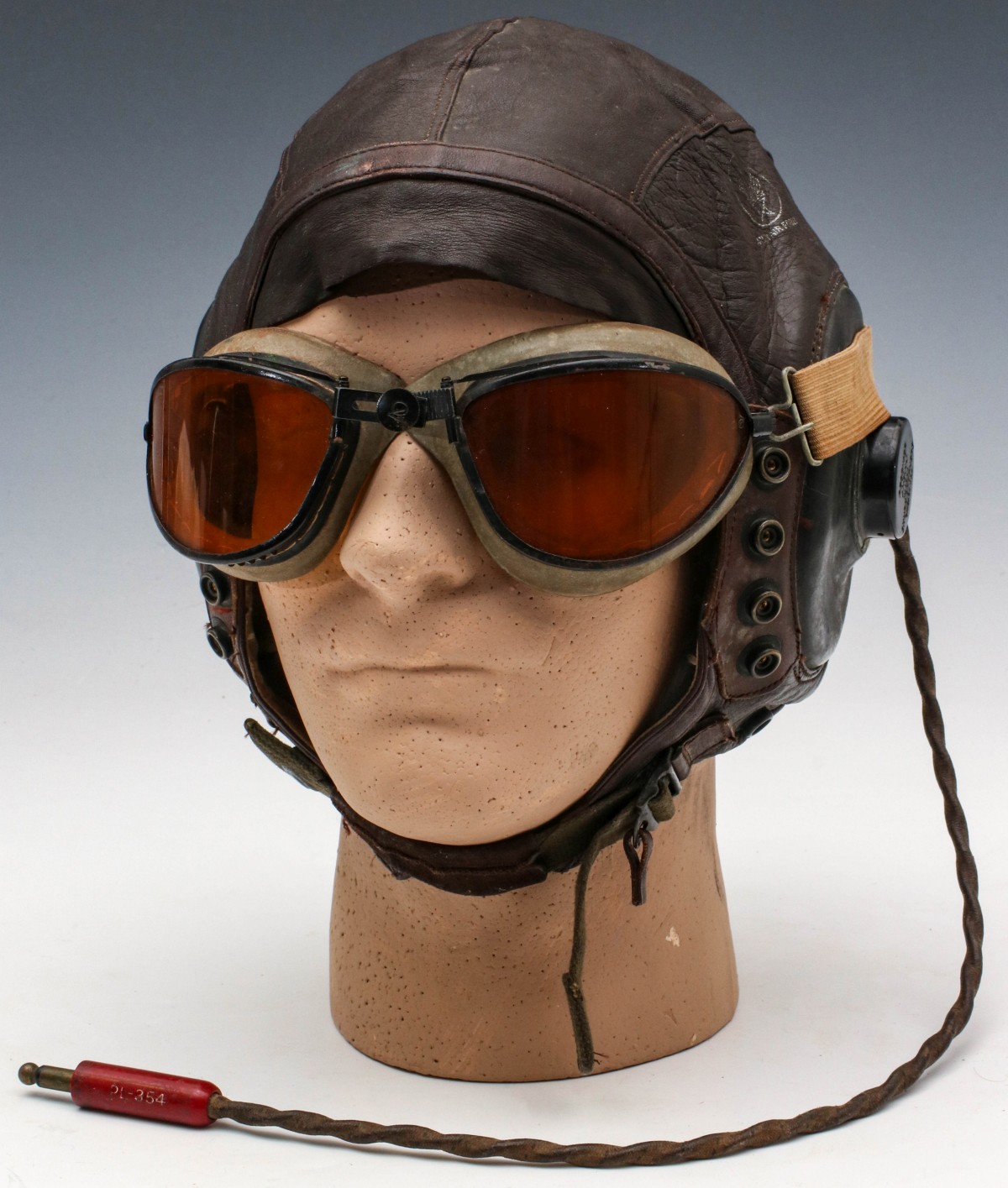 USAAF A-11 LEATHER FLIGHT HELMET W/PHONES AND GOGGLES