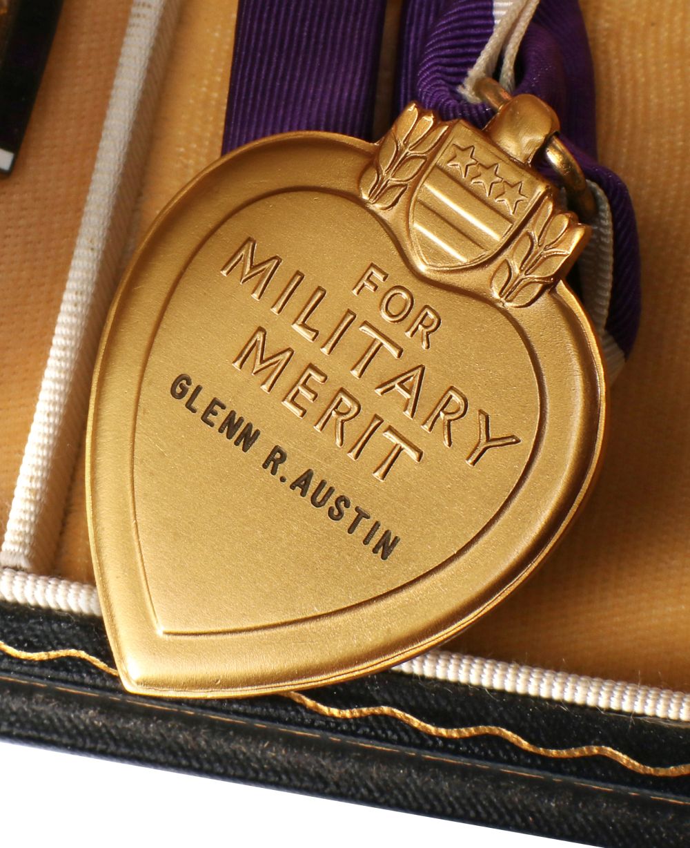 NAMED, CASED PURPLE HEART WITH CITATIONS AND MORE