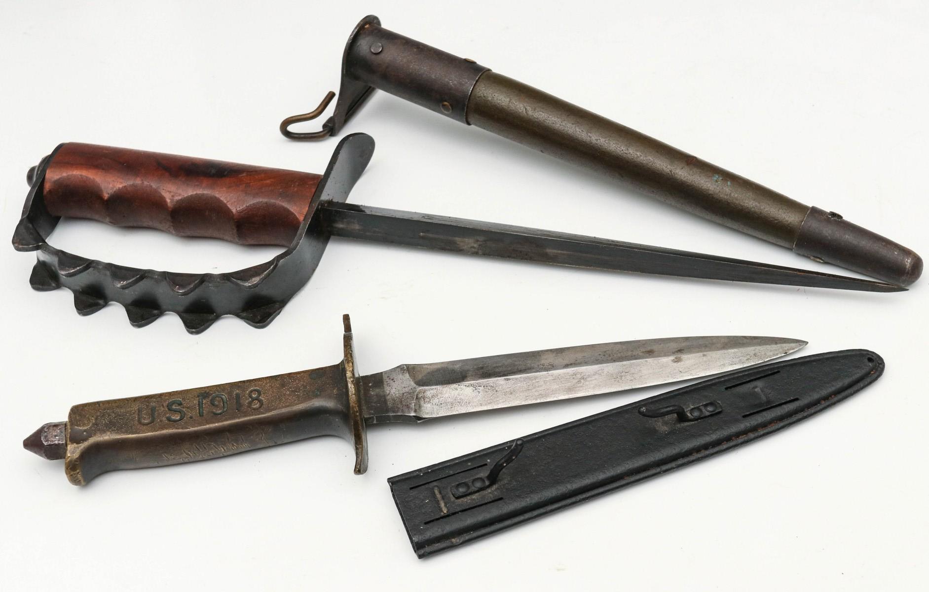 M-1917 AND M-1918 TRENCH KNIVES, ONE WITH SCABBARD