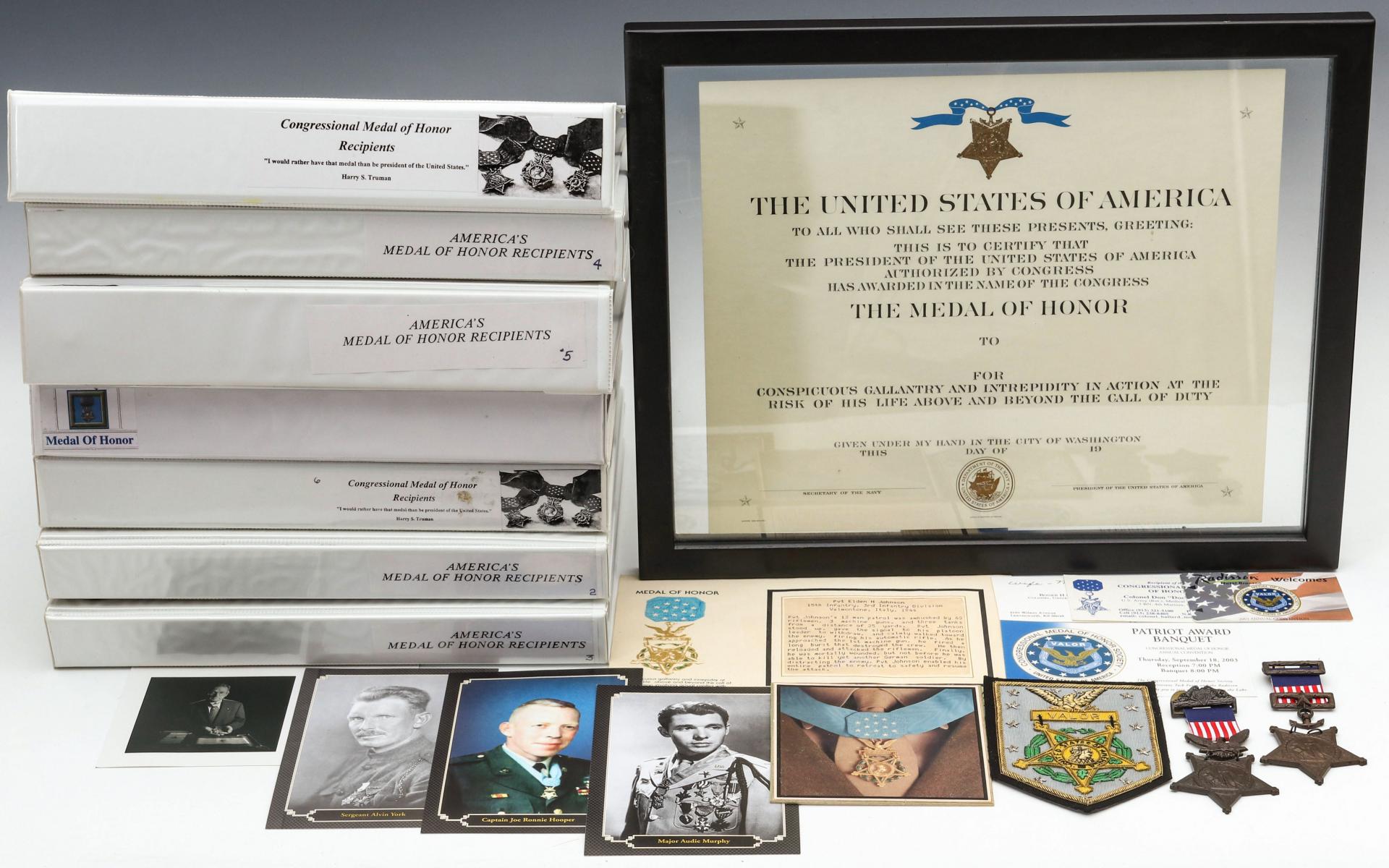 A COLLECTION MEDAL OF HONOR MATERIAL, MEDALS, DOCUMENTS