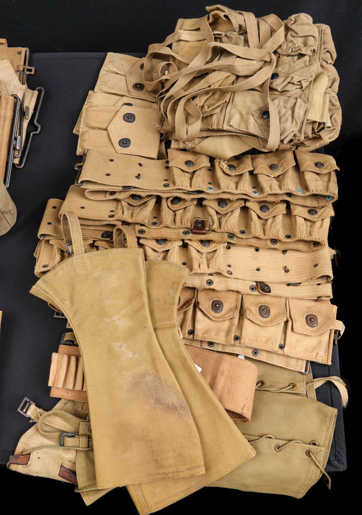 COLLECTION OF WWII RIFLE BELTS, AMMO & GRENADE CARRIERS