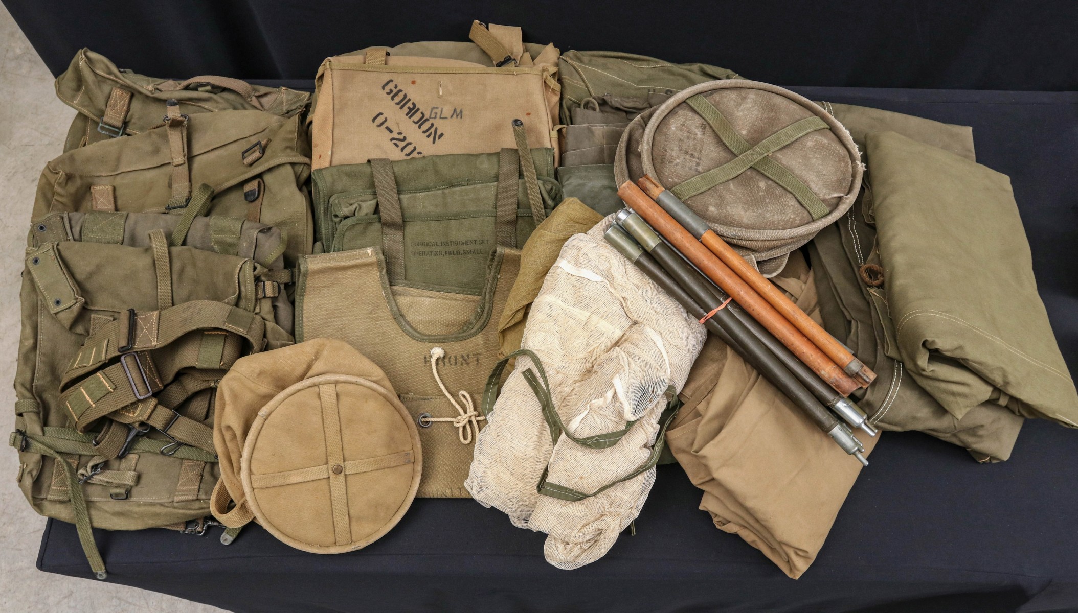 US WWII AND OTHER FIELD GEAR, TENT, AMMO BAGS ETC