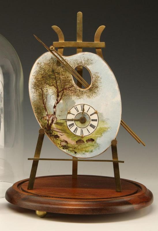 A 19TH C. FRENCH PORCELAIN ARTIST'S PALLETTE 'CLOCK ON EASEL