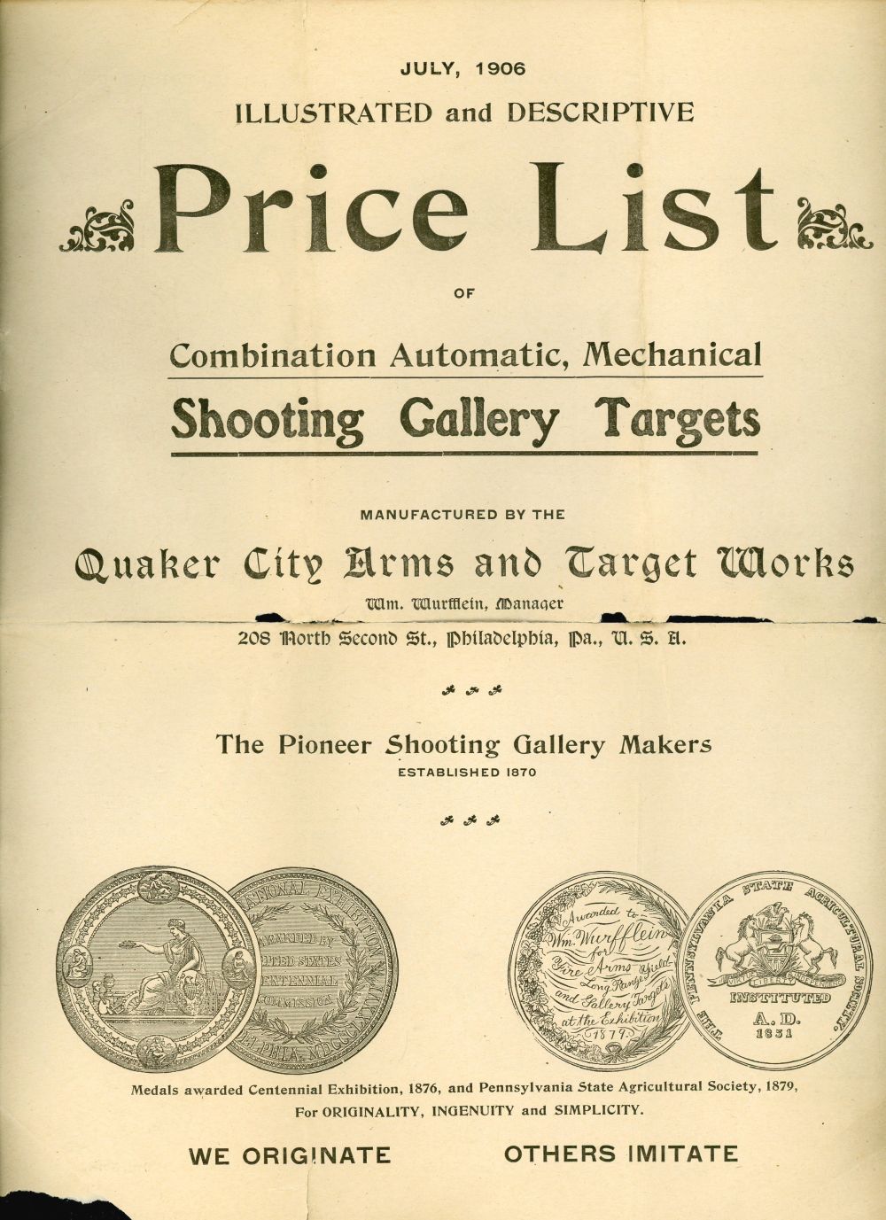 QUAKER CITY SHOOTING GALLERY TRADE CATALOGS, 1908-1913