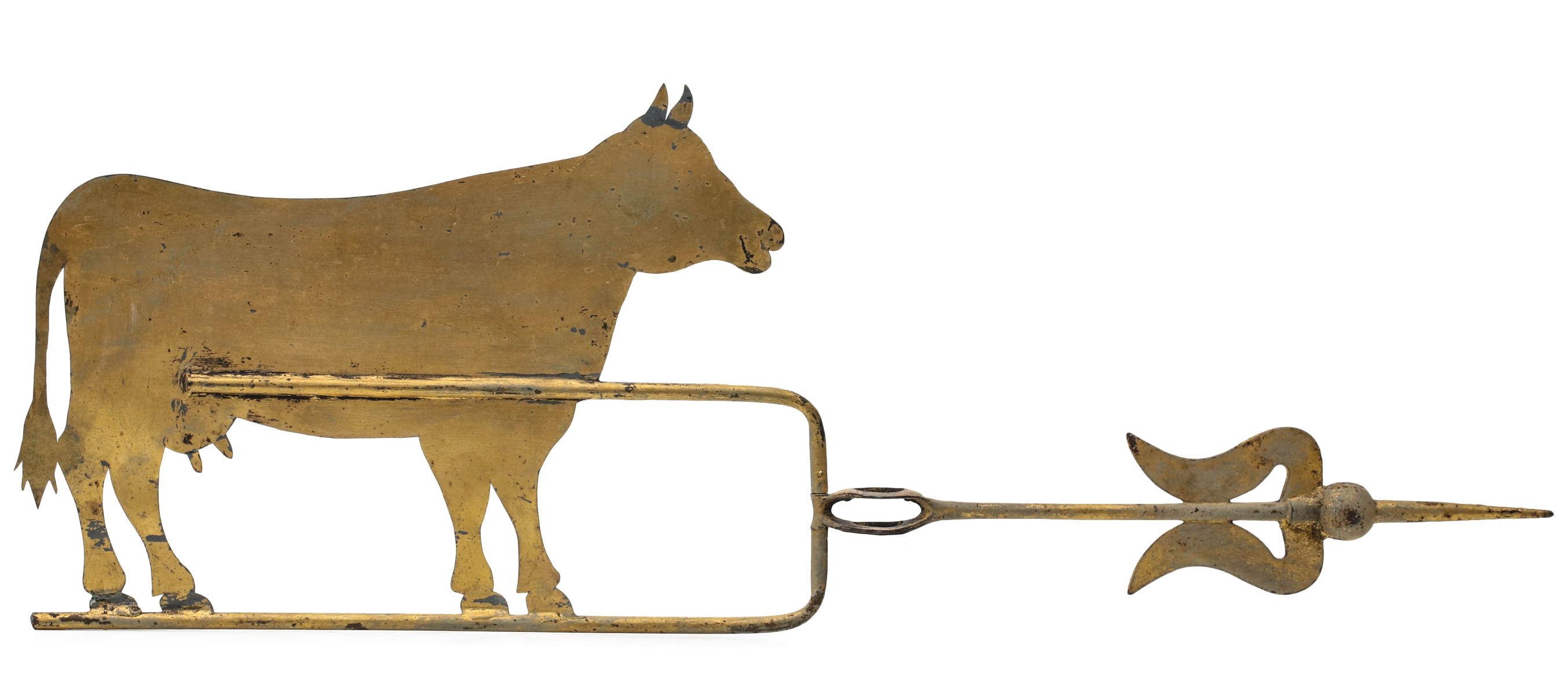 A LIGHTNING ROD WEATHER VANE WITH GILT COW SILHOUETTE