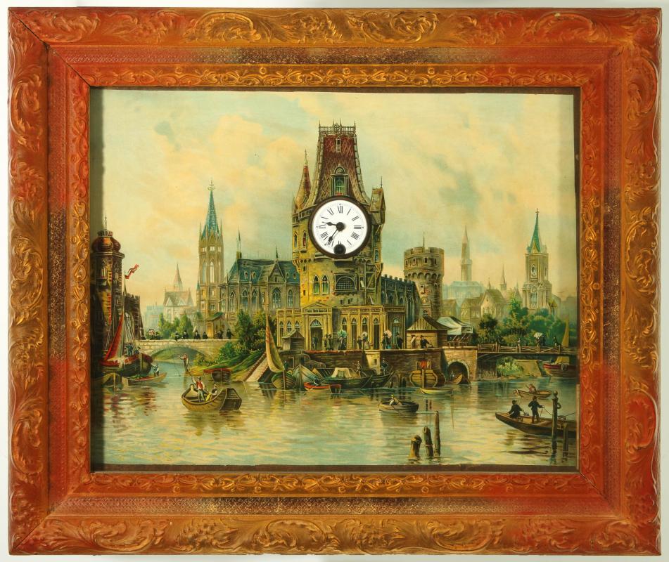 A 19TH C. GERMAN MUSICAL PICTURE FRAME CLOCK 