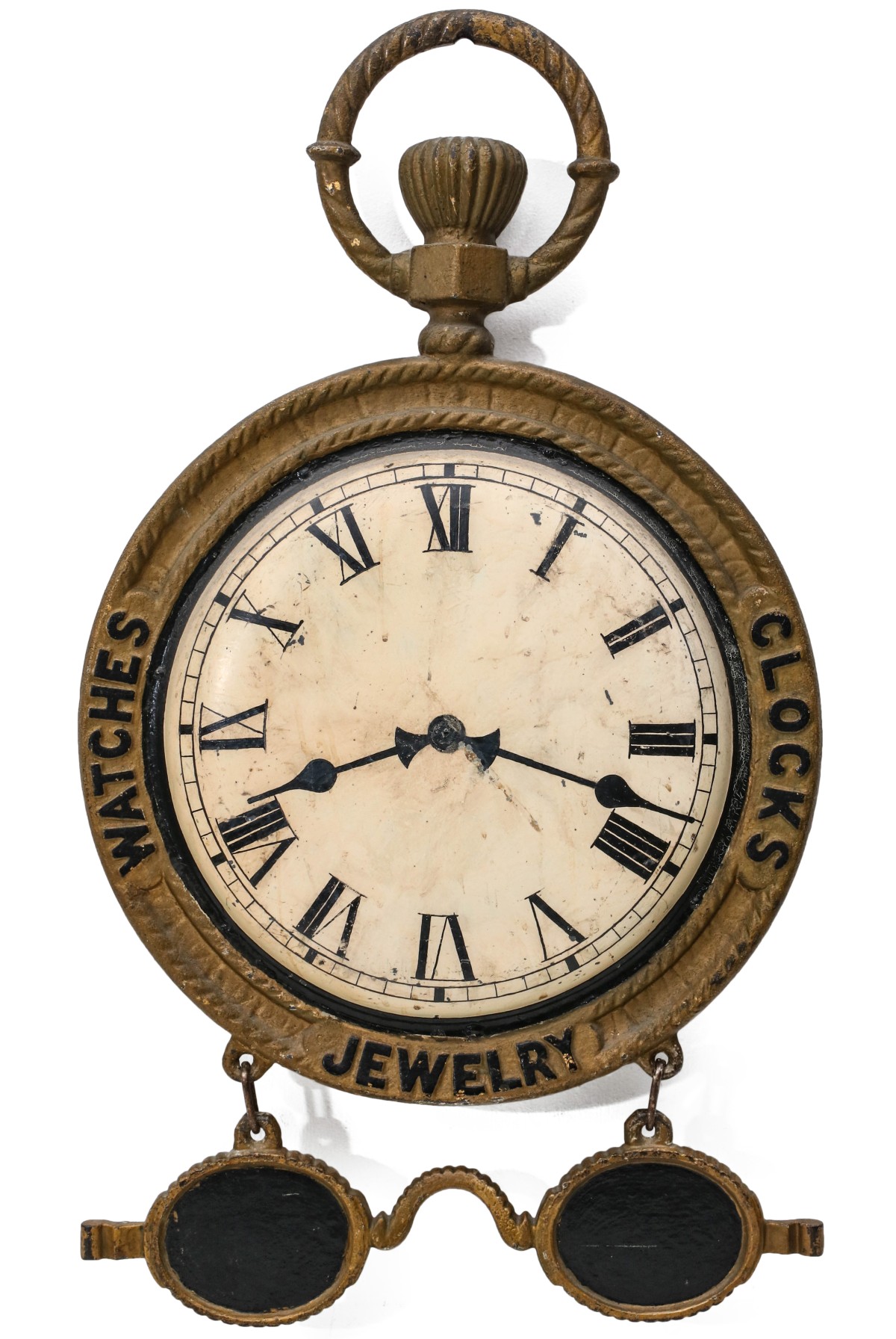 A GOOD WATCHMAKER'S TRADE SIGN WITH FIGURAL SPECTACLES