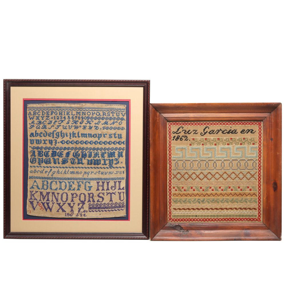 TWO 19TH CENTURY CROSS STITCH SAMPLERS