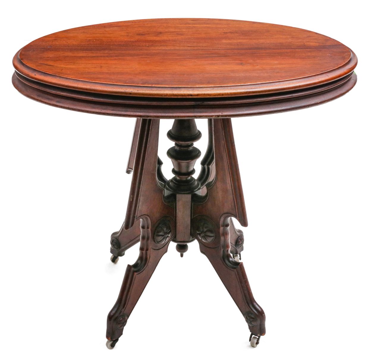 A 19TH C. WALNUT VICTORIAN PARLOR TABLE WITH OVAL TOP