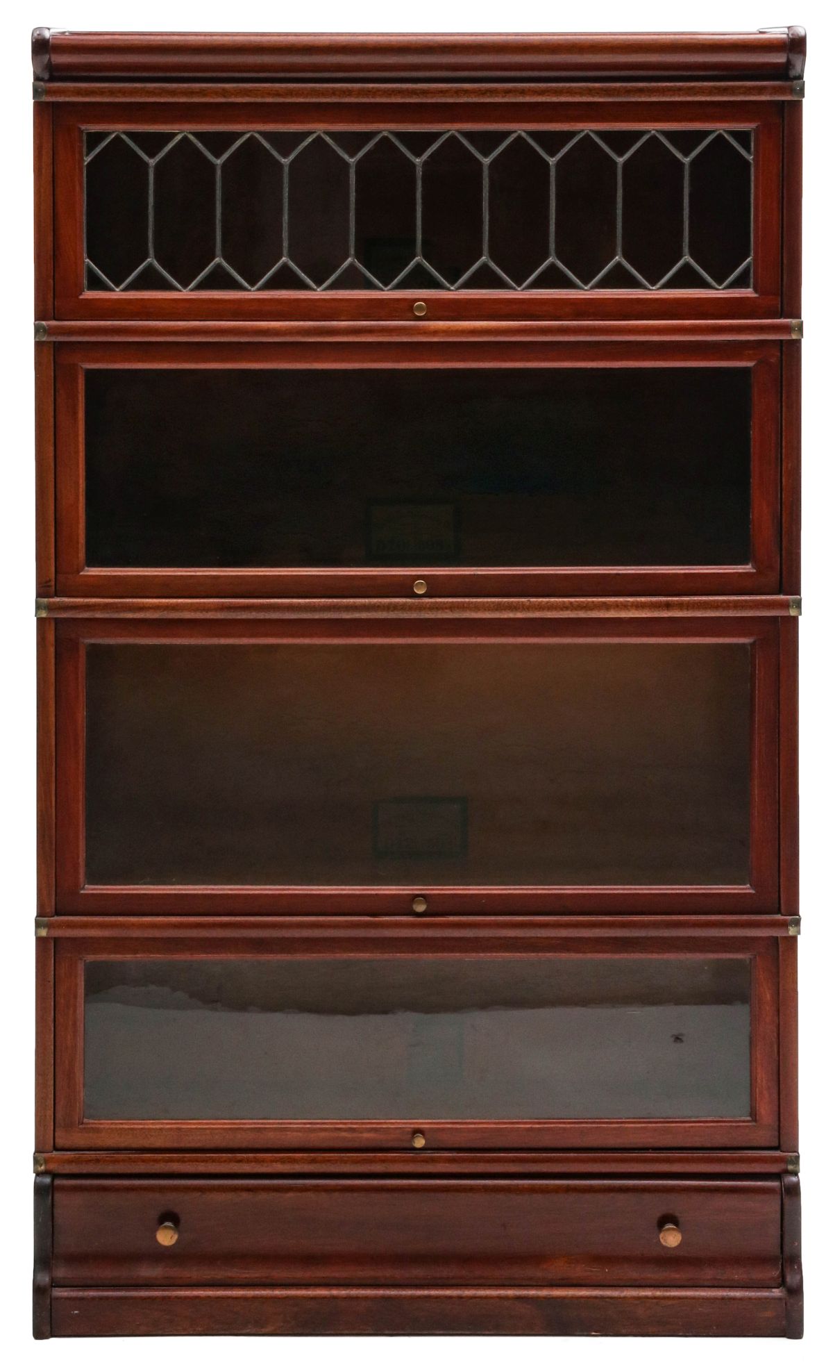 A GLOBE WERNICKE MAHOGANY STACK BOOK CASE WITH LEADING