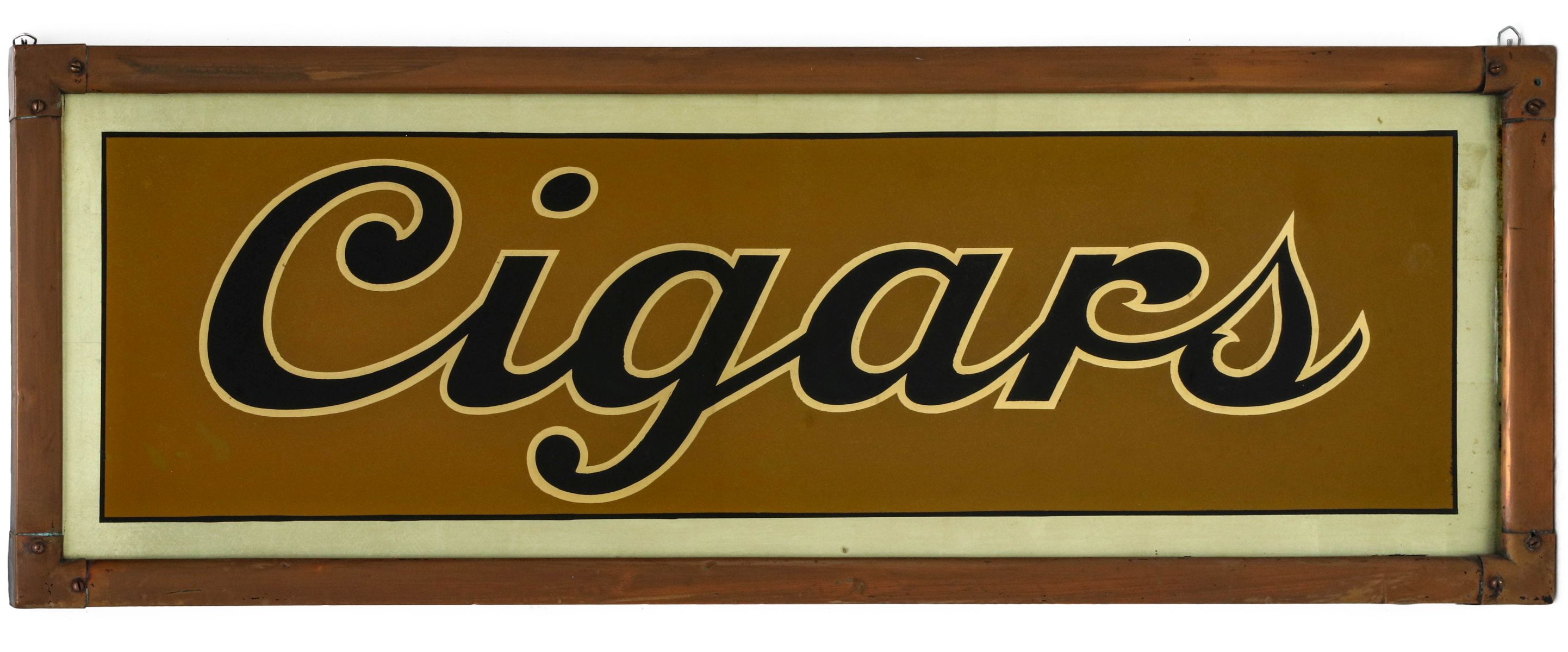 A SHARP C. 1900 REVERSE PAINTED SIGN ADVERTISING CIGARS