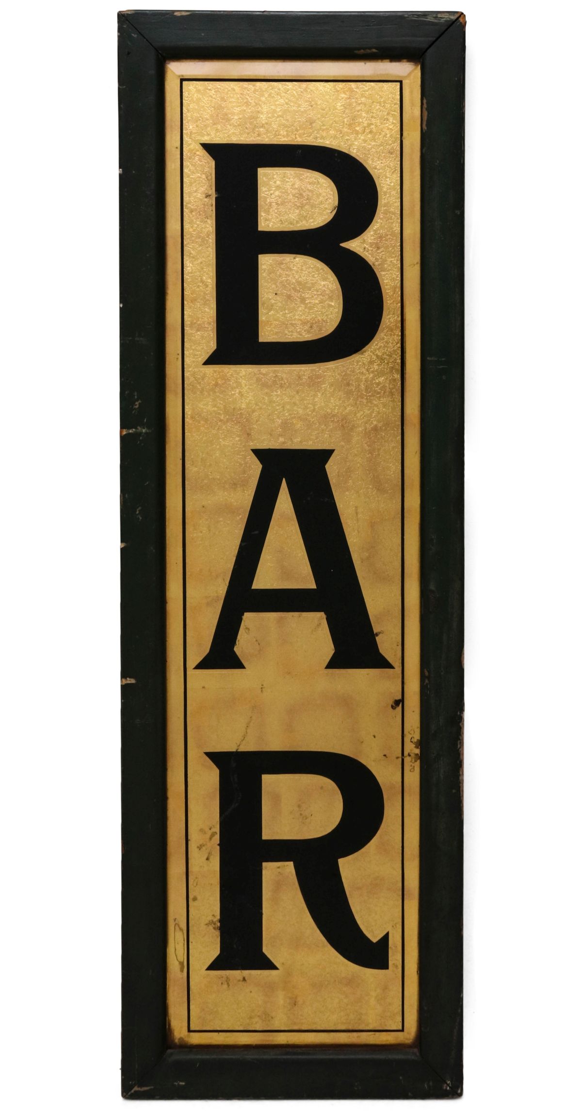 A CLASSIC BLACK AND GOLD REVERSE AND GLUE CHIP BAR SIGN