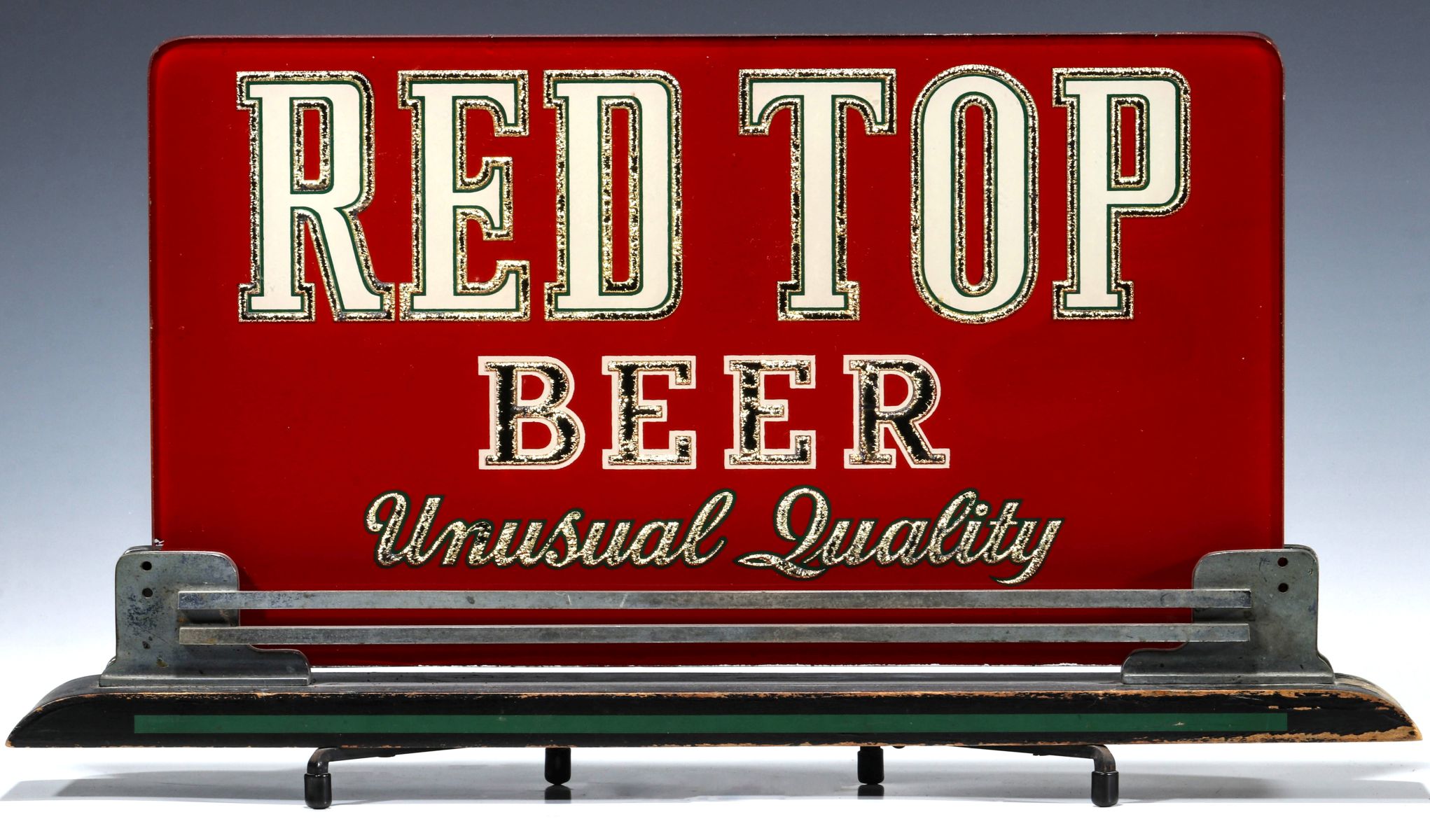 A RARE RED TOP BREWING REVERSE PAINTED GLASS SIGN