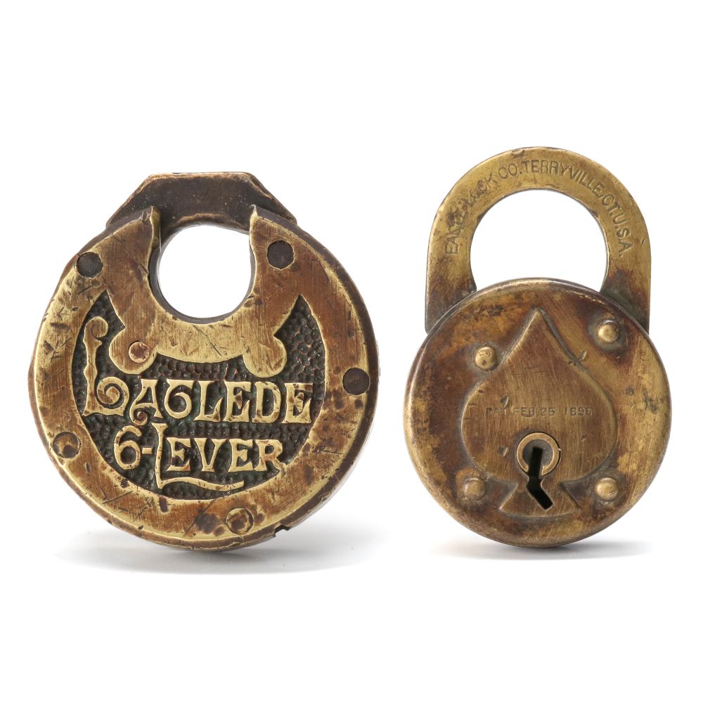 LACLEDE SIX LEVER AND EMBOSSED SPADE 1896 BRASS LOCKS