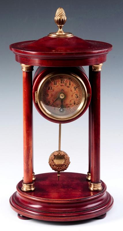 A HAMBURG AMERICAN STAINED WOOD PORTICO CLOCK C. 1920