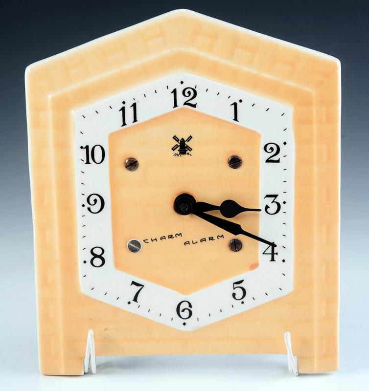 CHARM ALARM' YELLOW ART DECO PLATE FRONT TABLE CLOCK