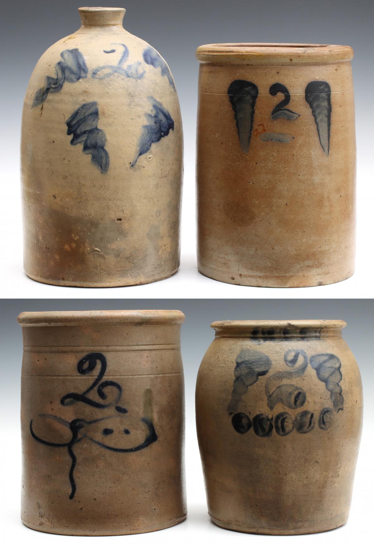 A COLLECTION OF 19TH C. BLUE DECORATED STONEWARE JARS