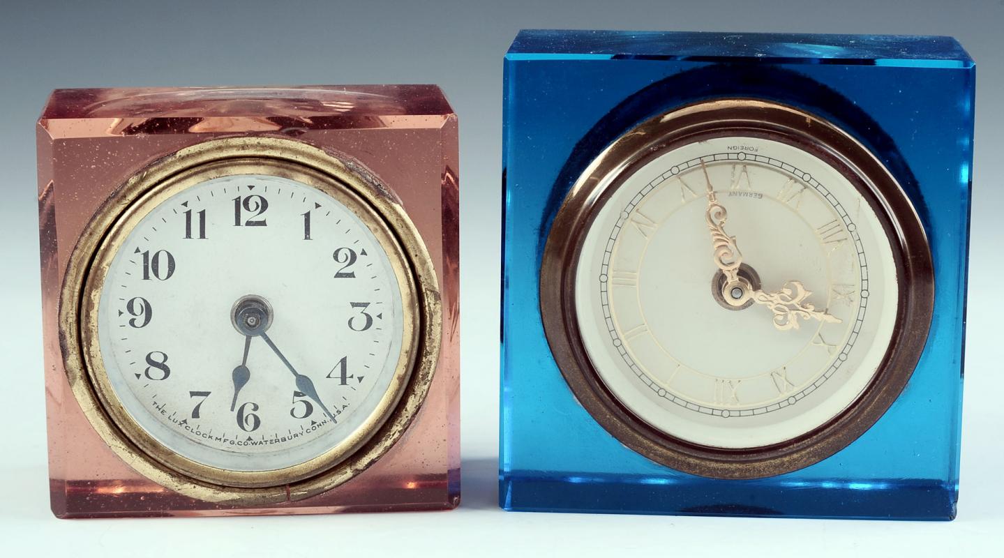 TWO COLORED CRYSTAL CLOCKS INCLUDING LUX