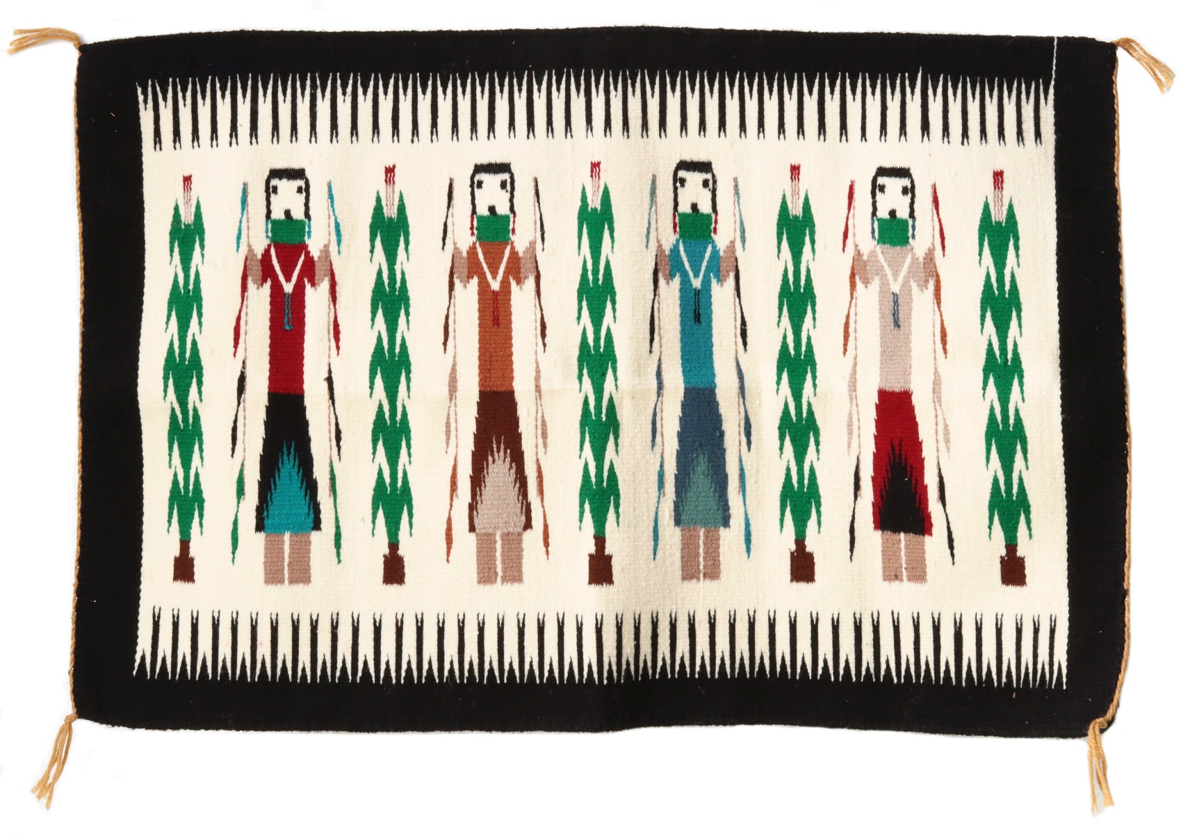 A LATE 20TH C. TWELVE COLOR NAVAJO RUG WITH YEI FIGURES