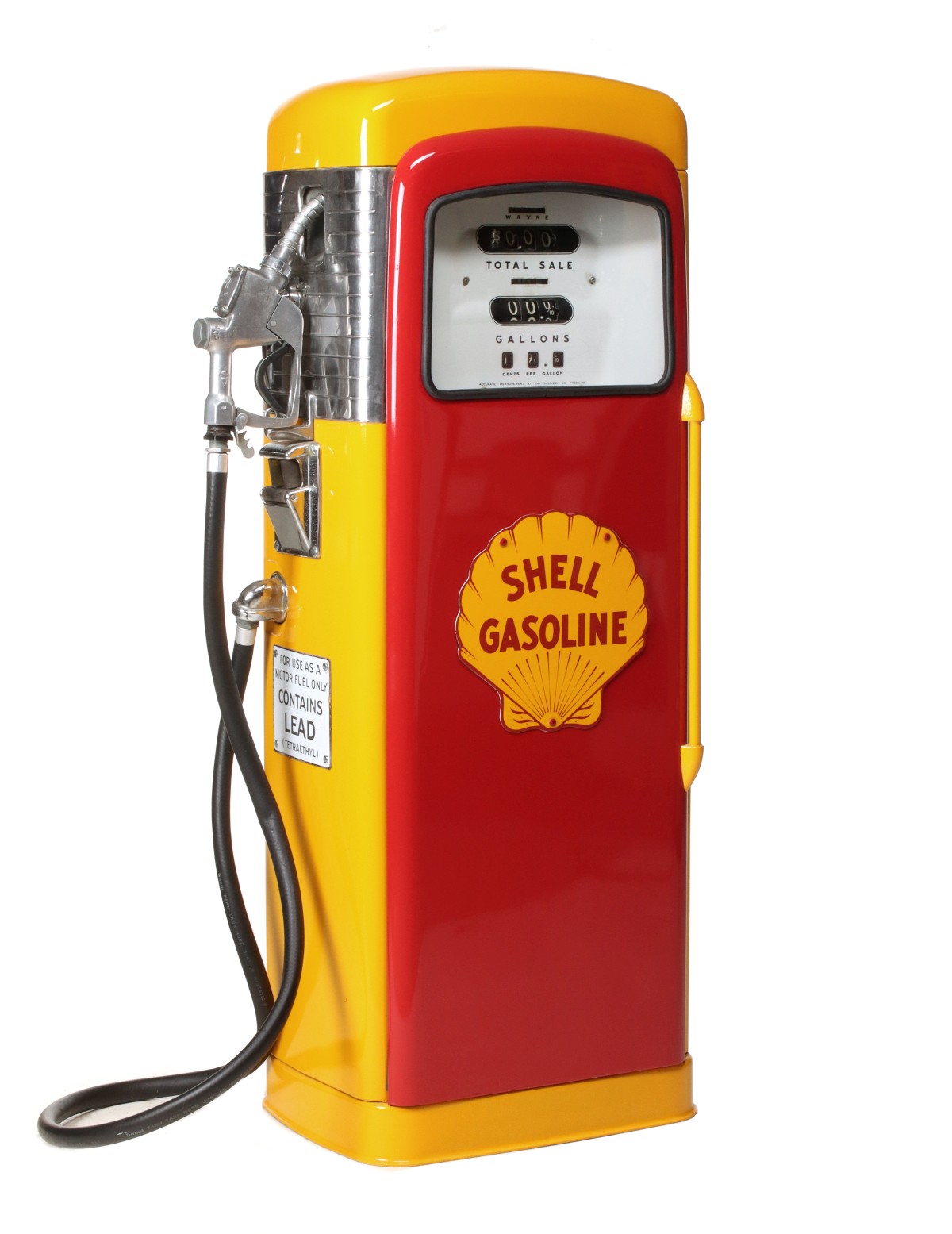 A 1950s WAYNE MODEL 80 GAS PUMP WITH SHELL GRAPHICS