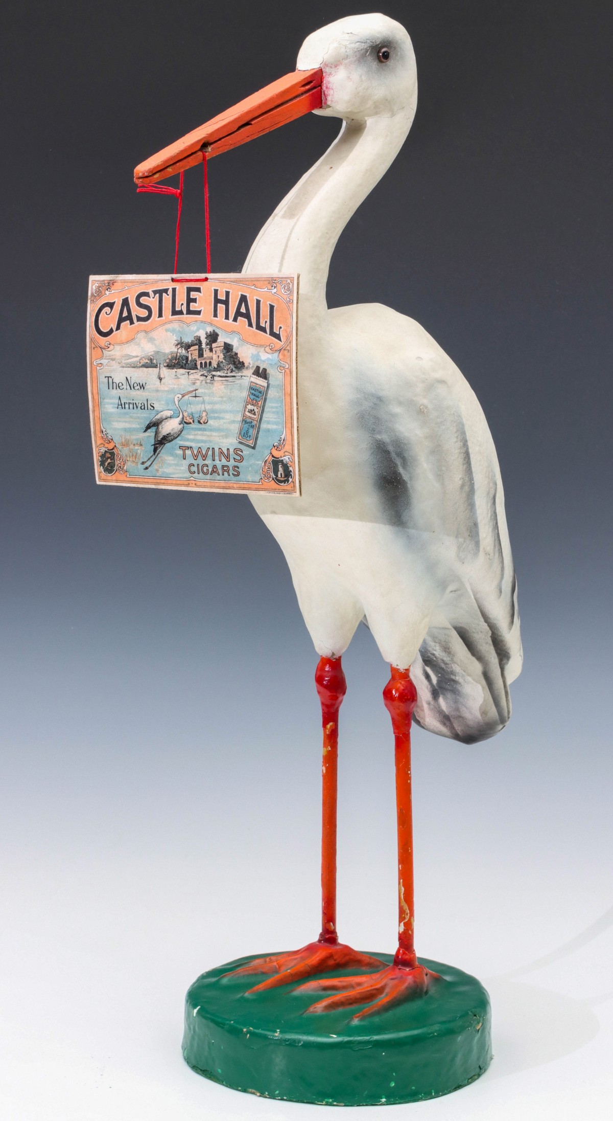 CASTLE HALL CIGARS FIGURAL STORK ADVERTISING DISPLAY