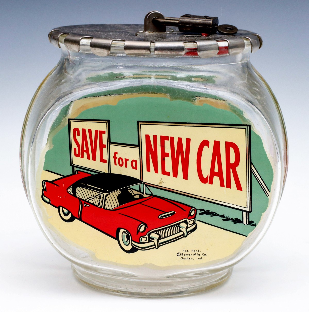 'SAVE FOR A NEW CAR' NOVELTY SAVINGS BANK JAR WITH LID