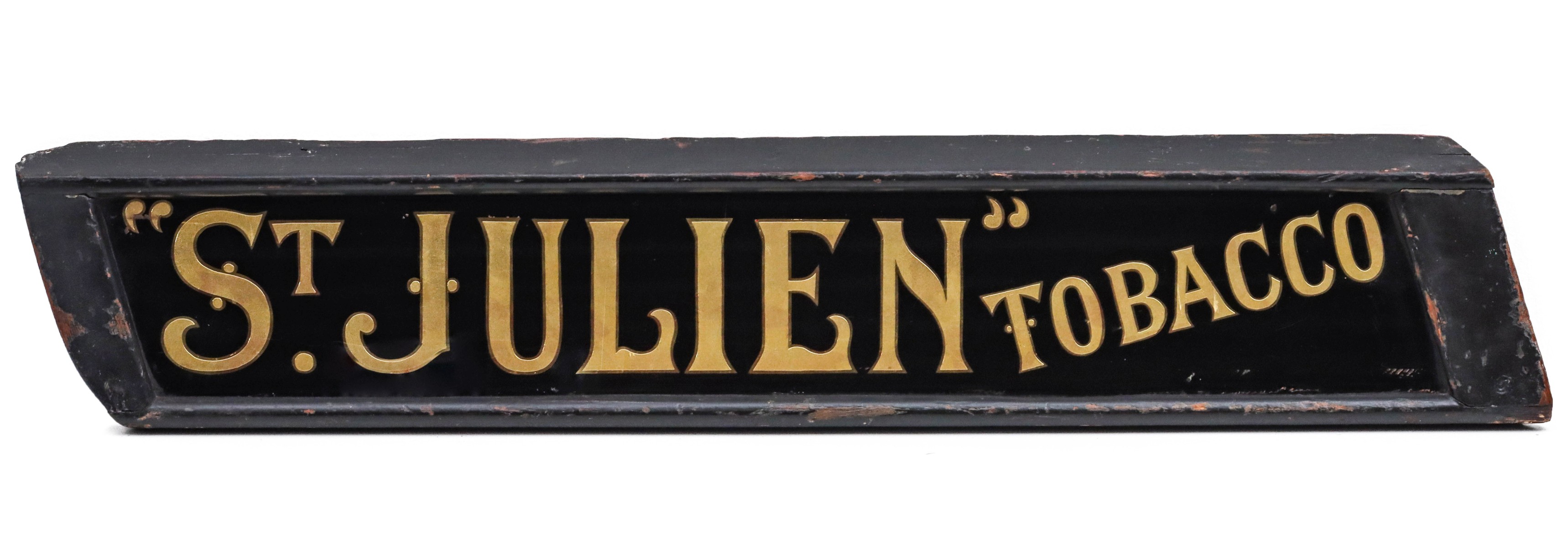 A ST. JULIEN TOBACCO REVERSE PAINTED GLASS SIGN PORTION