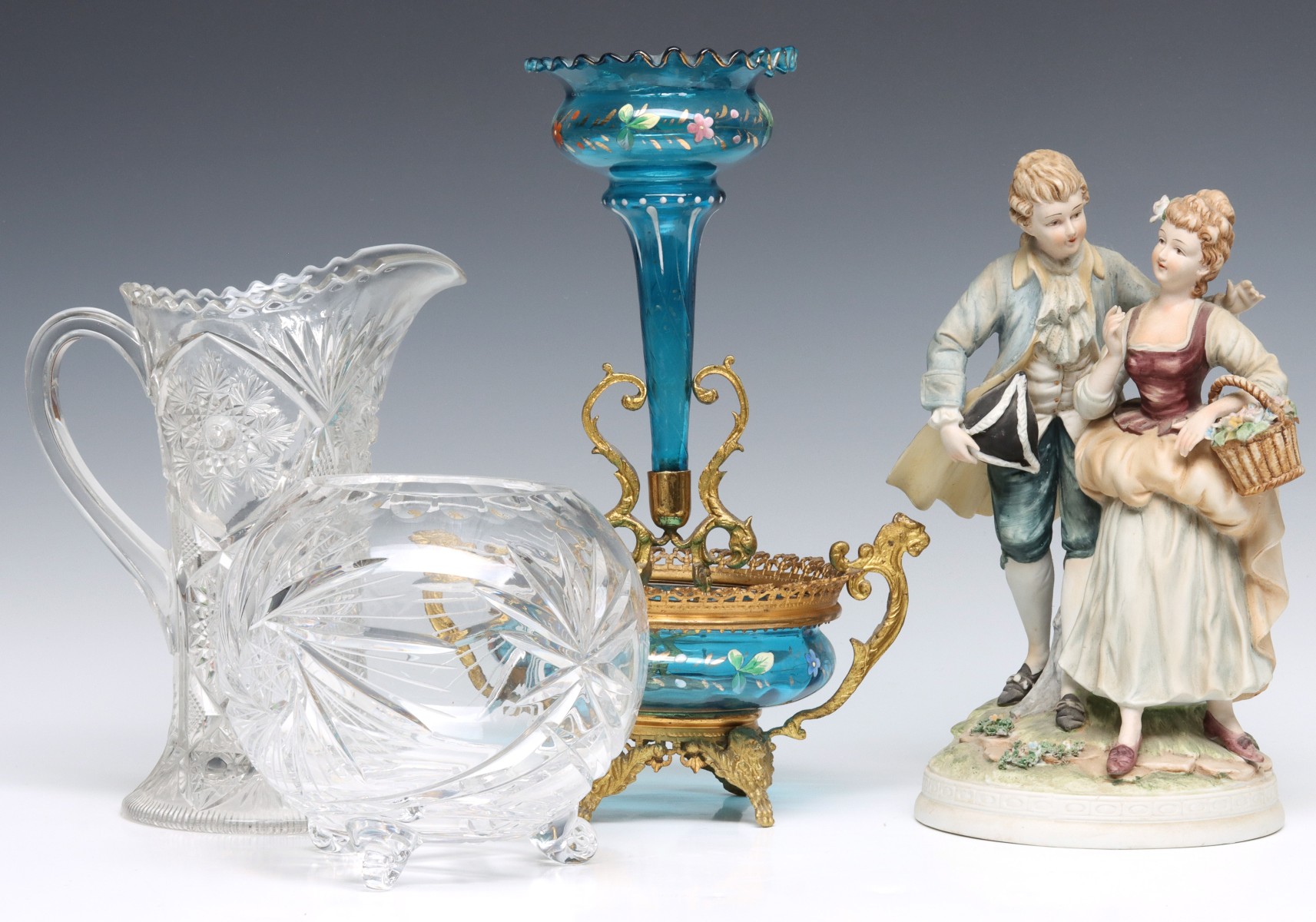 AN ENAMELED VICTORIAN ART GLASS ONE-LILY EPERGNE