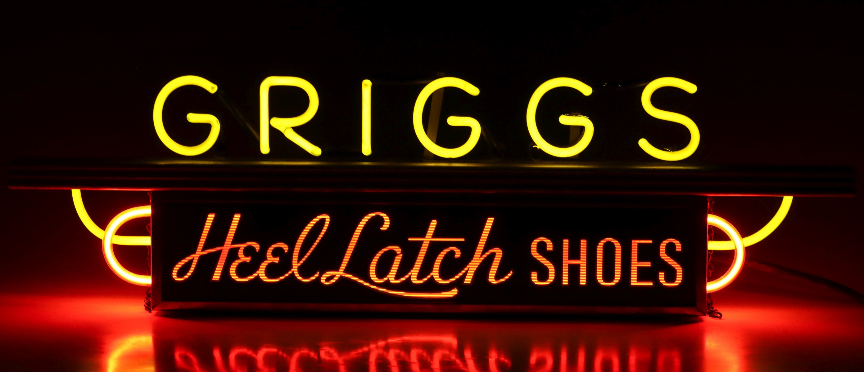 A GRIGGS HEEL LATCH SHOES 1930s NEON WITH BACKLIT CAN