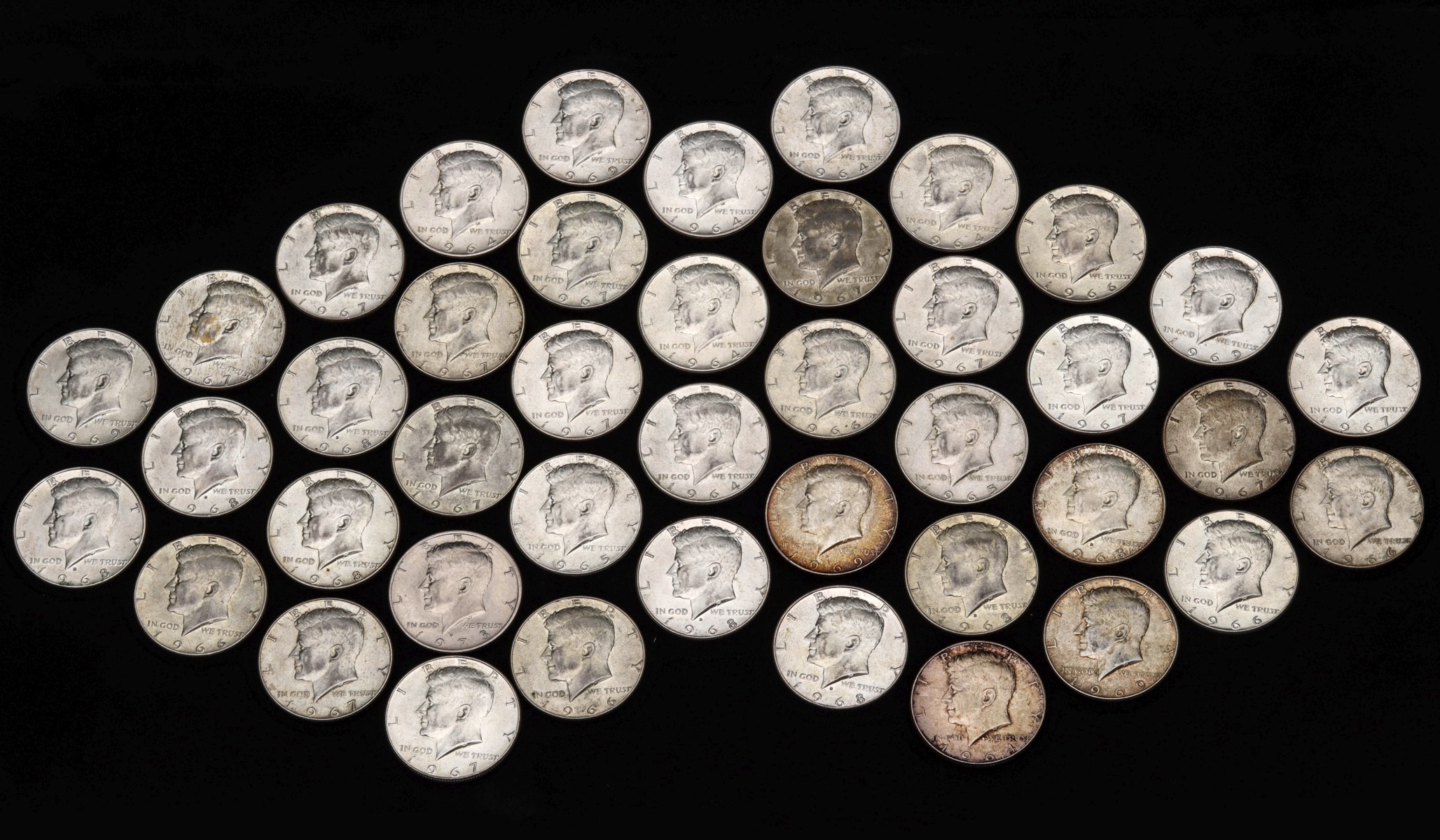 KENNEDY HALF DOLLARS, 1964-73, $21 FACE VALUE