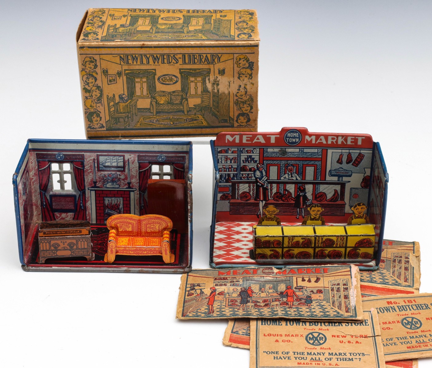 MARX 'HOMETOWN' TIN LITHO PLAYSETS WITH BOXES