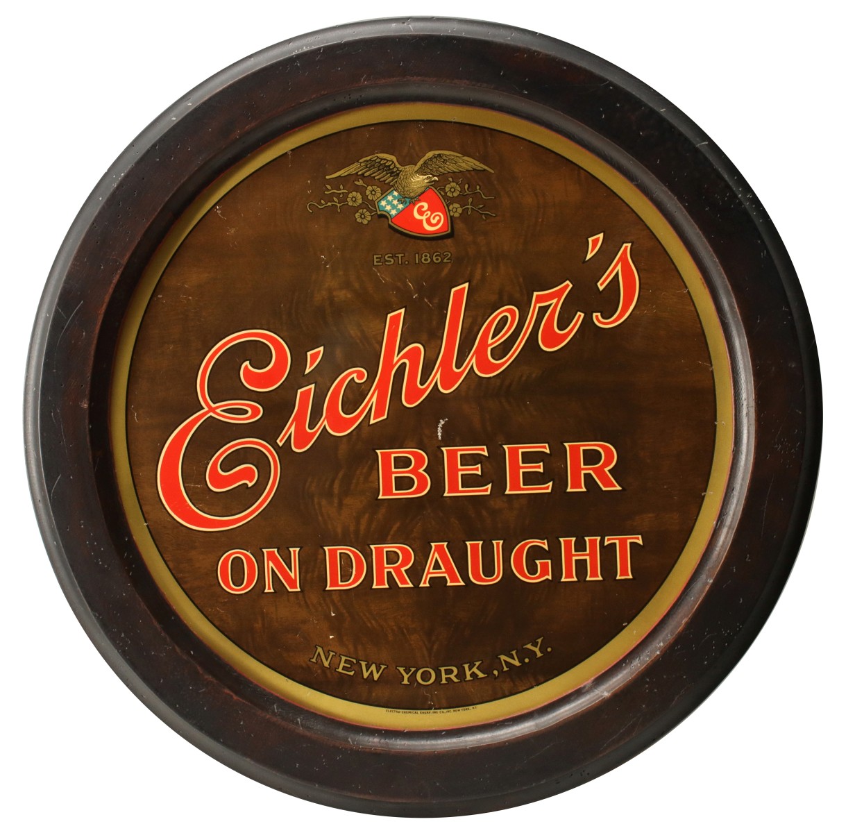 AN EICHLER'S BEER PRE-PROHIBITION TIN ADVERTISING SIGN