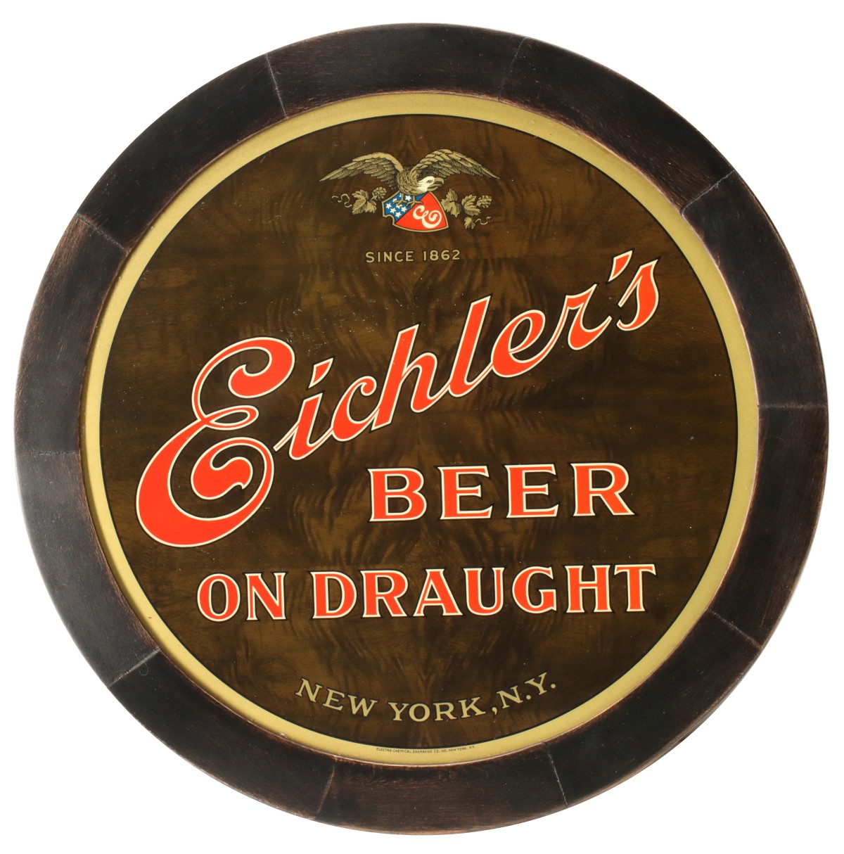 AN EICHLER'S BEER PRE-PROHIBITION TIN ADVERTISING SIGN