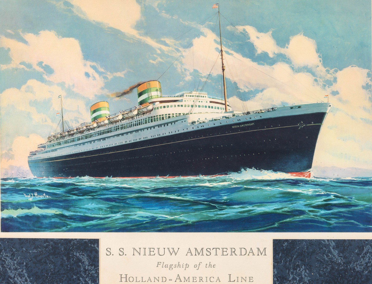 S.S. NIEUW AMSTERDAM HOLLAND AMERICA PRINT C. 1940