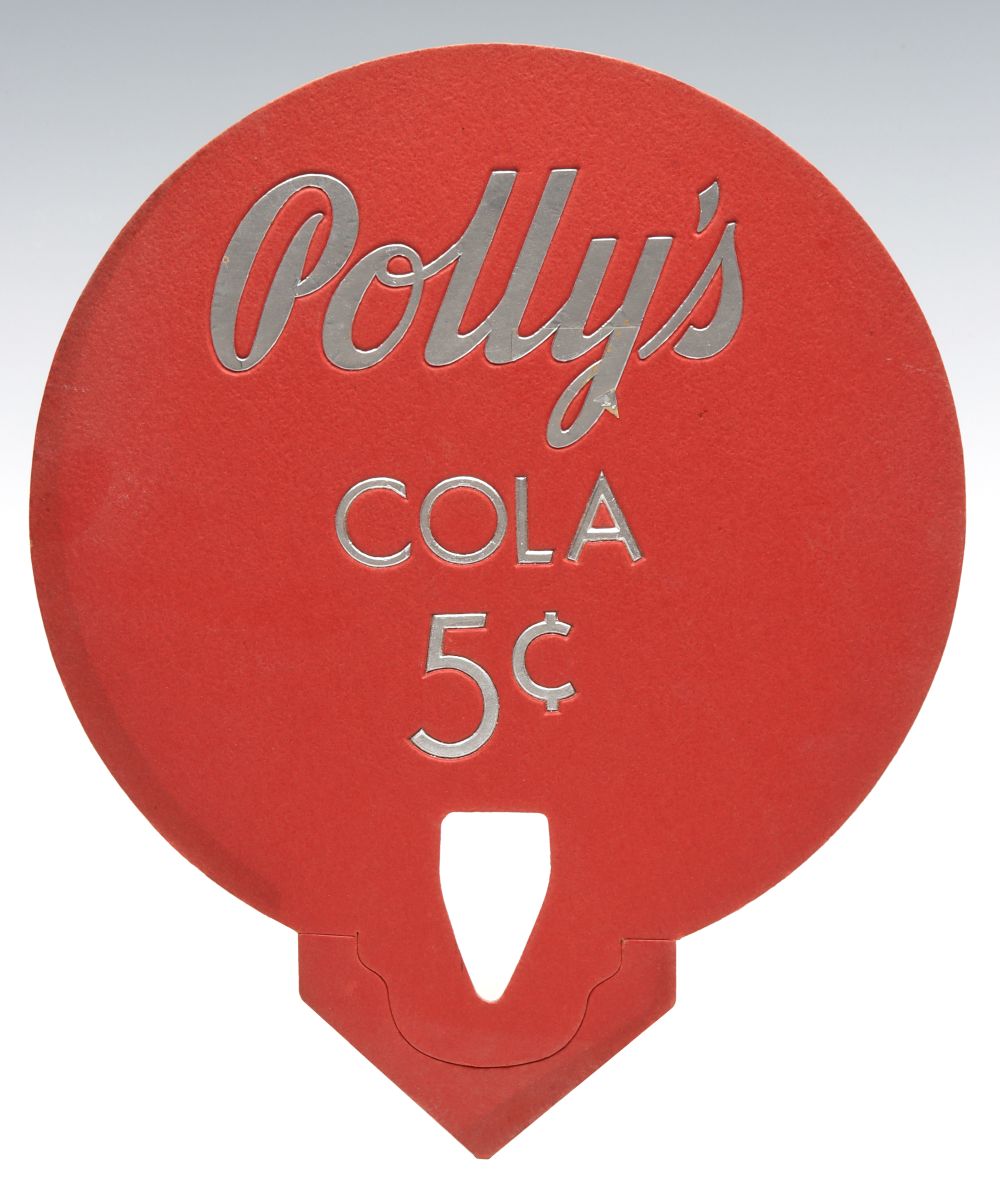 A POLLY'S COLA 5Â¢ BOTTLE TOPPER ADVERTISING SIGN