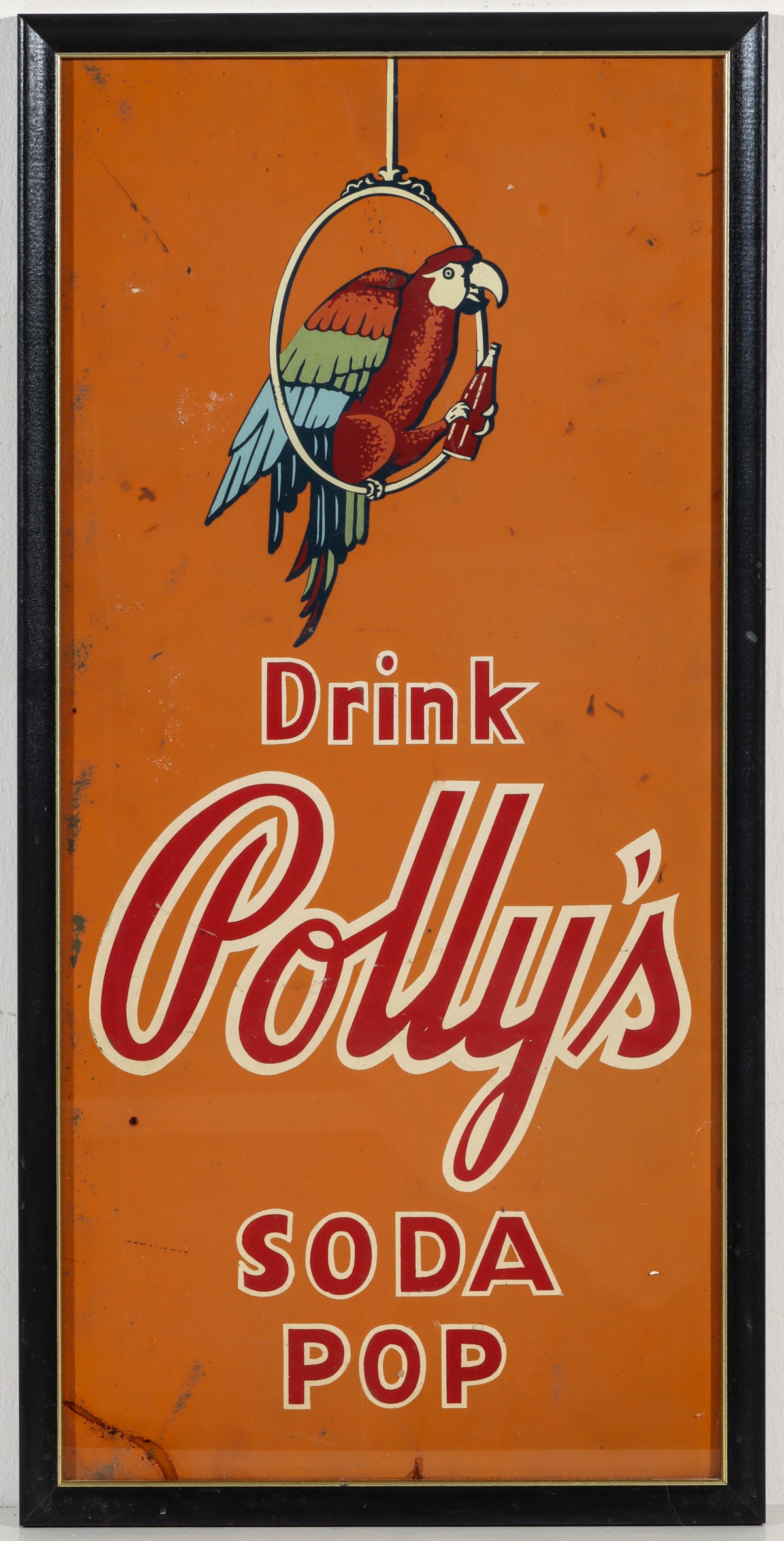 A CIRCA 1930s SIX-COLOR POLLY'S POP TIN ADVERTISING SIGN