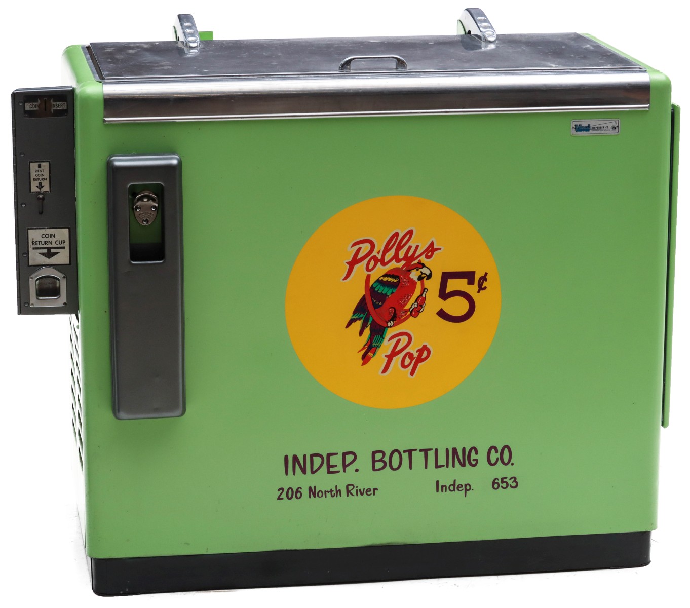 AN ORIGINAL RESTORED COIN OPERATED POLLY'S POP COOLER