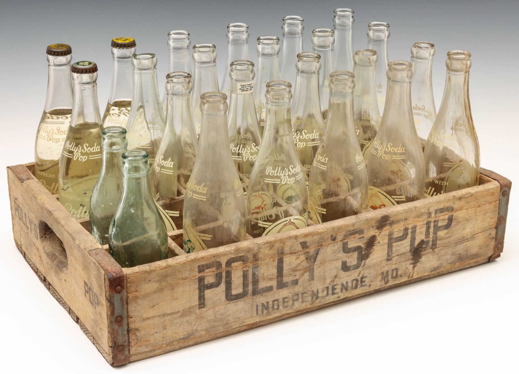 POLLY'S POP BOTTLES AND ADVERTISING CRATE