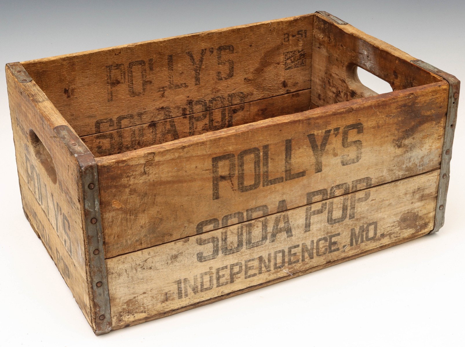 A POLLY'S POP WOODEN ADVERTISING CRATE