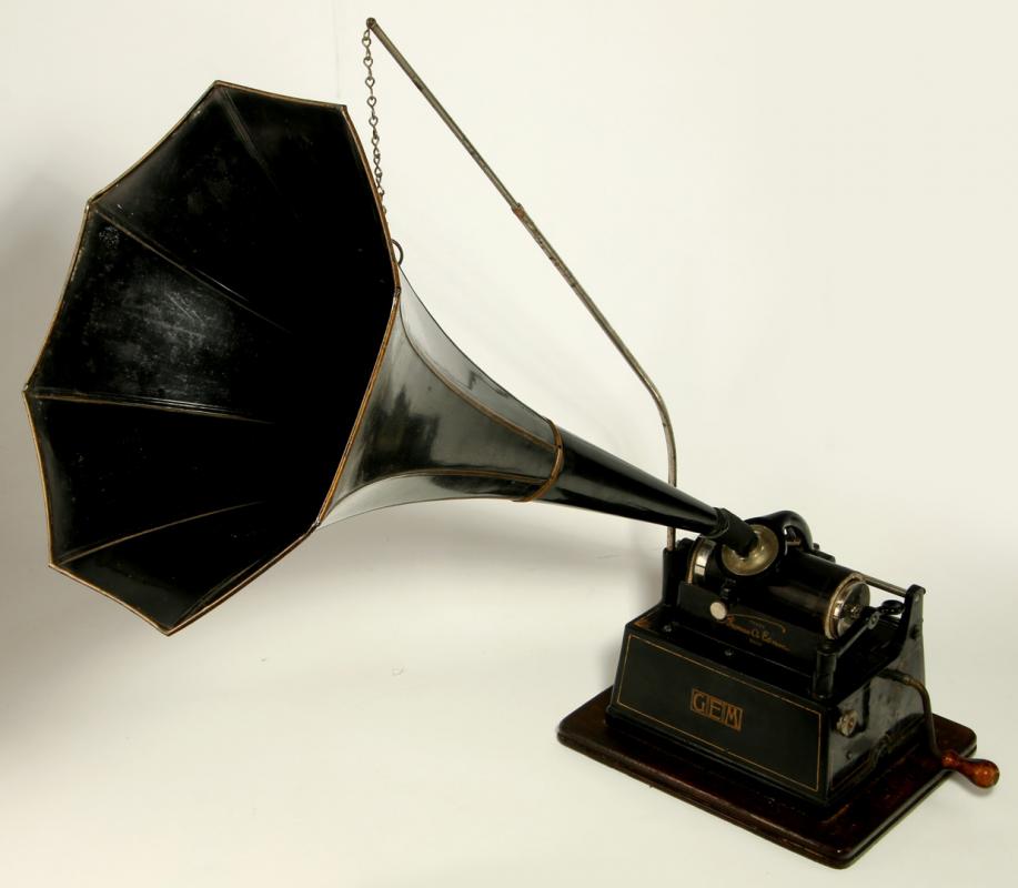AN EDISON GEM CYLINDER PHONOGRAPH WITH OUTSIDE HORN