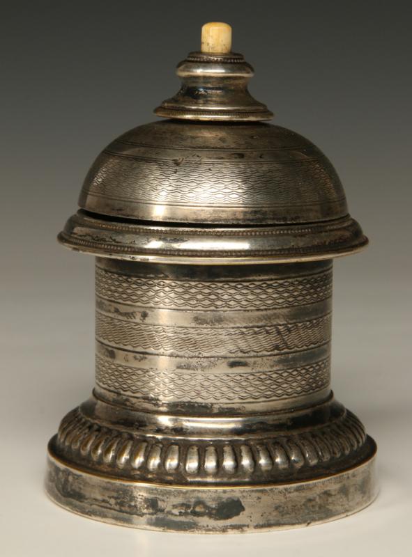 A 19TH C. FRENCH SILVER WIND PUSH BUTTON DESK BELL