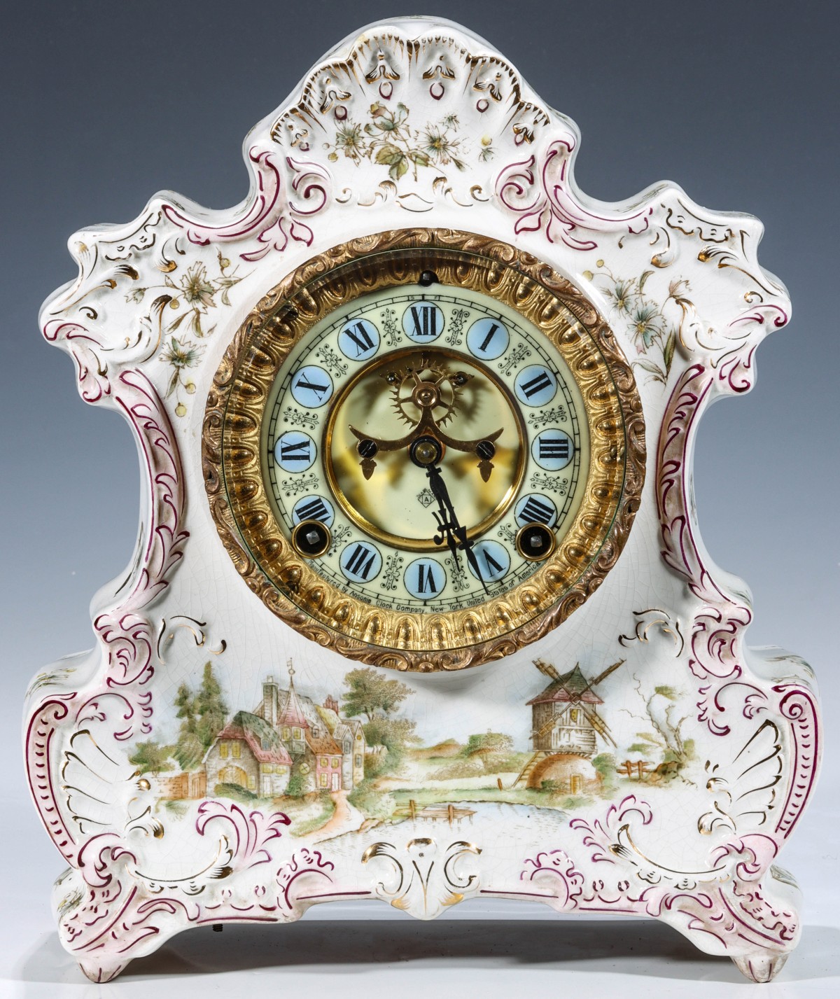 ANSONIA SARANAC MODEL CHINA CLOCK WITH TWO-COLOR DIAL