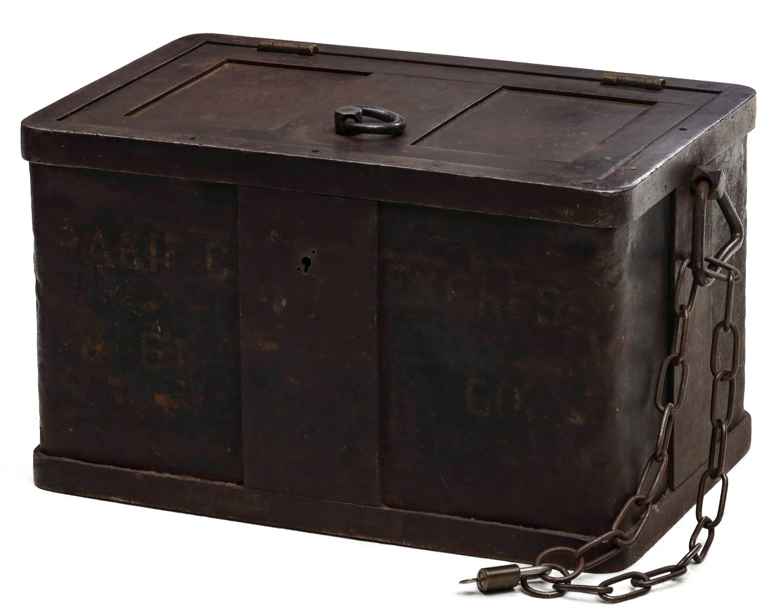 A 19TH CENTURY IRON SAFE LETTERED PACIFIC EXPRESS CO