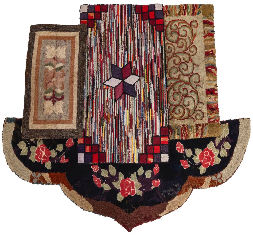 FOUR GOOD VINTAGE HOOKED RUGS